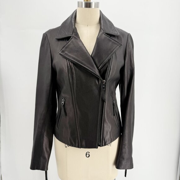 Michael Kors Black Lambskin Leather Moto Jacket S - Picture 2 of 11
